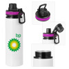 Metallic water bottle with safety lid, 850ml aluminum