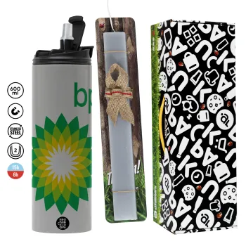 Πρατήριο καυσίμων BP, Πασχαλινή Λαμπάδα με Travel Tumbler θερμό (600ml, BPA free) & κερί αρωματικό πλακέ (30cm) (ΓΚΡΙ)