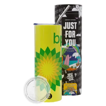 Πρατήριο καυσίμων BP, Neon Yellow Travel Tumbler, with metal straw (Stainless steel 304 Food grade, BPA free, 600ml)