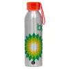Aluminum Sports Bottle 650ml – Silver with Red Cap and Silicone Strap