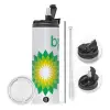 Travel Tumbler 2 Lids, with metal straw & cleaning brush (Stainless steel 304 Food grade, BPA free, 600ml)