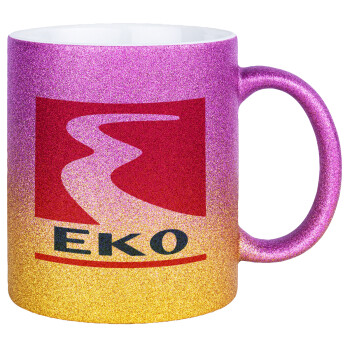 Πρατήριο καυσίμων EKO, Κούπα Χρυσή/Ροζ Glitter, κεραμική, 330ml