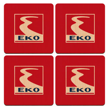 Πρατήριο καυσίμων EKO, ΣΕΤ x4 Σουβέρ ξύλινα τετράγωνα plywood (9cm)