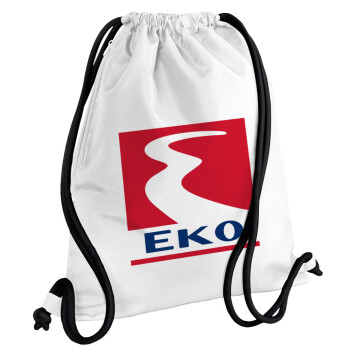 Πρατήριο καυσίμων EKO, Τσάντα πλάτης πουγκί GYMBAG λευκή, με τσέπη (40x48cm) & χονδρά κορδόνια