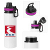 Metallic water bottle with safety lid, 850ml aluminum