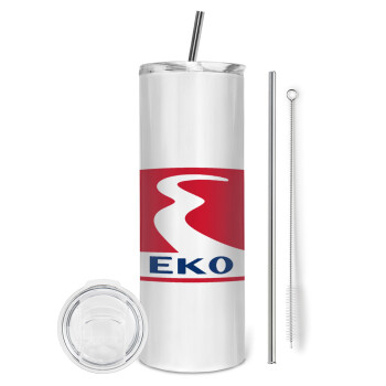 Πρατήριο καυσίμων EKO, Eco friendly ποτήρι θερμό (tumbler) από ανοξείδωτο ατσάλι 600ml, με μεταλλικό καλαμάκι & βούρτσα καθαρισμού