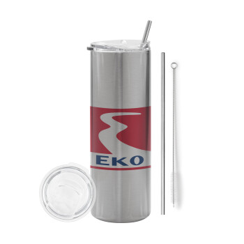 Πρατήριο καυσίμων EKO, Tumbler stainless steel Silver 600ml, with metal straw & cleaning brush