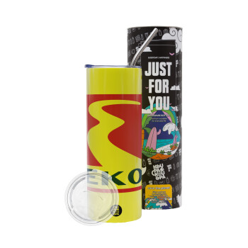 Πρατήριο καυσίμων EKO, Neon Yellow Travel Tumbler θερμό, μεταλλικό καλαμάκι(Ανωξείδωτο 304 Food grade, BPA free, 600ml)