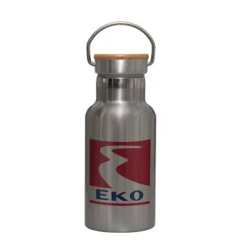 Πρατήριο καυσίμων EKO, Stainless steel metallic thermos flask, silver with a bamboo lid, double-walled, 350ml.
