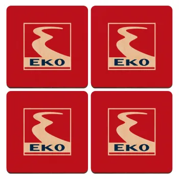 Πρατήριο καυσίμων EKO, ΣΕΤ x4 Σουβέρ ξύλινα τετράγωνα plywood (9cm)