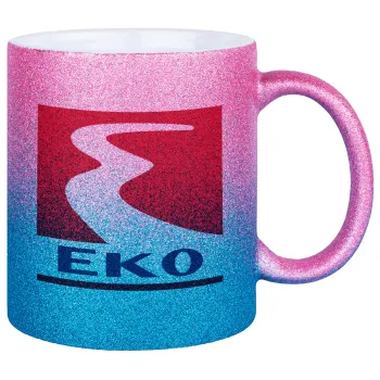 Πρατήριο καυσίμων EKO, Κούπα Χρυσή/Μπλε Glitter, κεραμική, 330ml