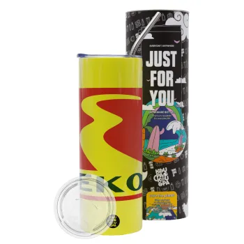 Πρατήριο καυσίμων EKO, Neon Yellow Travel Tumbler θερμό, μεταλλικό καλαμάκι(Ανωξείδωτο 304 Food grade, BPA free, 600ml)