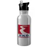 Water bottle Silver with straw, stainless steel 600ml