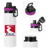 Metallic water bottle with safety lid, 850ml aluminum