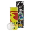 Neon Yellow Travel Tumbler θερμό, μεταλλικό καλαμάκι(Ανωξείδωτο 304 Food grade, BPA free, 600ml)