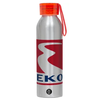 Πρατήριο καυσίμων EKO, Αλουμινένιο Αθλητικό Μπουκάλι 650ml – Ασημί με Κόκκινο Καπάκι και Λουράκι Σιλικόνης