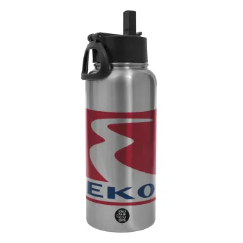 Πρατήριο καυσίμων EKO, Metal mug thermo Silver with Straw and Spout Lid (Stainless steel), double wall, 950ml