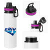 Metallic water bottle with safety lid, 850ml aluminum