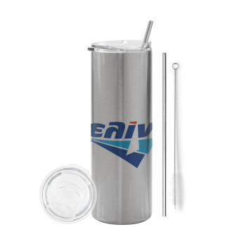 Πρατήριο καυσίμων ΕΛΙΝ, Tumbler stainless steel Silver 600ml, with metal straw & cleaning brush