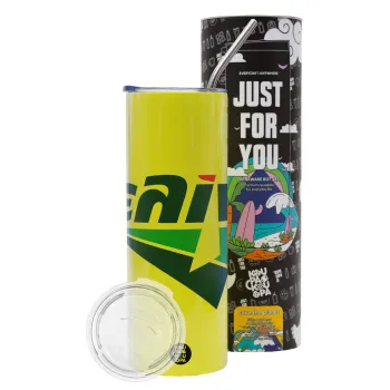 Πρατήριο καυσίμων ΕΛΙΝ, Neon Yellow Travel Tumbler θερμό, μεταλλικό καλαμάκι(Ανωξείδωτο 304 Food grade, BPA free, 600ml)