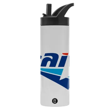Πρατήριο καυσίμων ΕΛΙΝ, Metallic thermos bottle with straw & handle, stainless steel (Stainless steel 304), double-walled, 600ml.