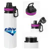 Metallic water bottle with safety lid, 850ml aluminum