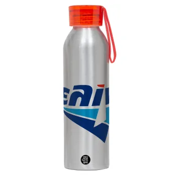 Πρατήριο καυσίμων ΕΛΙΝ, Αλουμινένιο Αθλητικό Μπουκάλι 650ml – Ασημί με Κόκκινο Καπάκι και Λουράκι Σιλικόνης