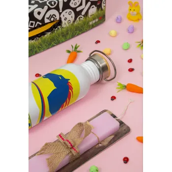 Πρατήριο καυσίμων ETEKA, Πασχαλινή Λαμπάδα με παγούρι μεταλλικό (620ml, stainless steel) & κερί αρωματικό πλακέ (30cm) (ΡΟΖ)