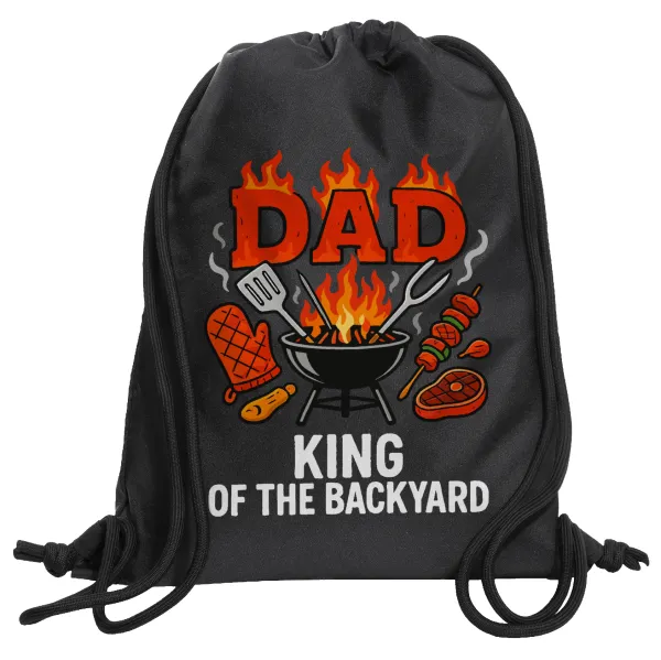 DAD "King of the Backyard" — Τσάντα πλάτης πουγκί GYMBAG Μαύρη, με τσέπη (40x48cm) & χονδρά κορδόνια