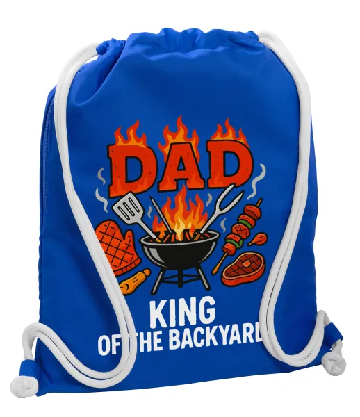 DAD "King of the Backyard" — Backpack pouch GYMBAG Blue, with pocket (40x48cm) & thick cords