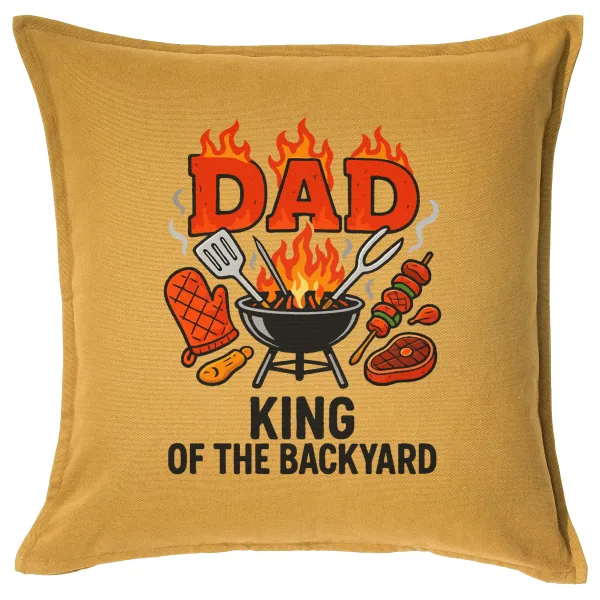 DAD "King of the Backyard" — Μαξιλάρι καναπέ Κίτρινο 100% βαμβάκι, περιέχεται το γέμισμα (50x50cm)