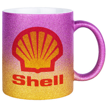 Πρατήριο καυσίμων SHELL, Κούπα Χρυσή/Ροζ Glitter, κεραμική, 330ml