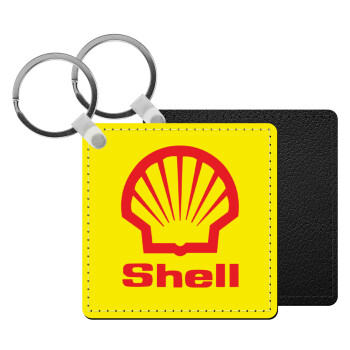 Πρατήριο καυσίμων SHELL, Μπρελόκ Δερματίνη, τετράγωνο ΜΑΥΡΟ (5x5cm)
