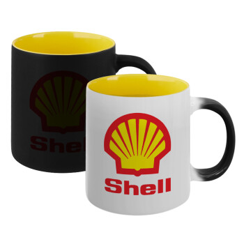 Πρατήριο καυσίμων SHELL, Κούπα Μαγική εσωτερικό κίτρινη, κεραμική 330ml που αλλάζει χρώμα με το ζεστό ρόφημα