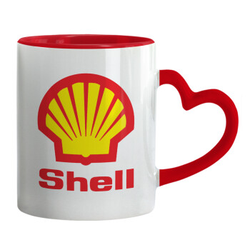 Πρατήριο καυσίμων SHELL, Mug heart red handle, ceramic, 330ml