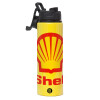 Metallic water bottle with safety lid, 850ml aluminum