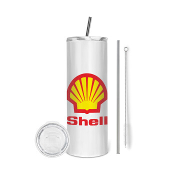 Πρατήριο καυσίμων SHELL, Tumbler stainless steel 600ml, with metal straw & cleaning brush