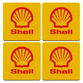 Πρατήριο καυσίμων SHELL, ΣΕΤ x4 Σουβέρ ξύλινα τετράγωνα plywood (9cm)