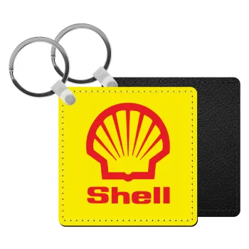 Πρατήριο καυσίμων SHELL, Μπρελόκ Δερματίνη, τετράγωνο ΜΑΥΡΟ (5x5cm)