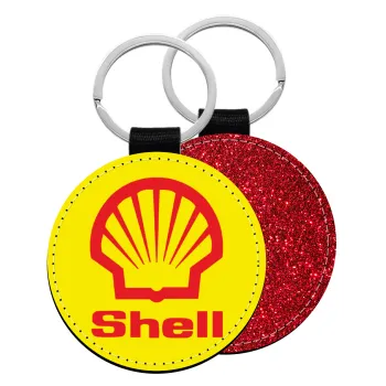 Πρατήριο καυσίμων SHELL, Μπρελόκ Δερματίνη, στρογγυλό ΚΟΚΚΙΝΟ (5cm)