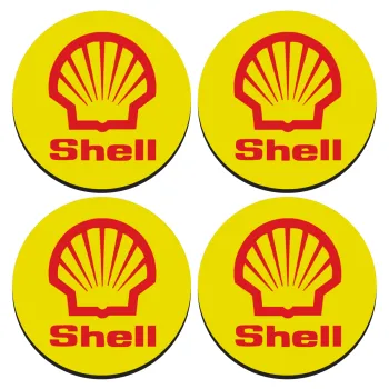 Πρατήριο καυσίμων SHELL, ΣΕΤ 4 Σουβέρ ξύλινα στρογγυλά (9cm)