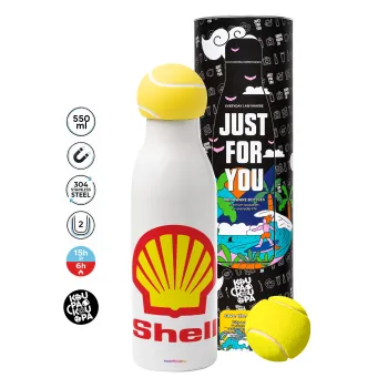 Πρατήριο καυσίμων SHELL, Μπάλα τένις μεταλλικό παγούρι θερμός, διπλού τοιχώματος, 550ml