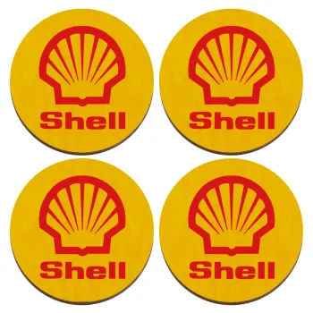 Πρατήριο καυσίμων SHELL, ΣΕΤ x4 Σουβέρ ξύλινα στρογγυλά plywood (9cm)