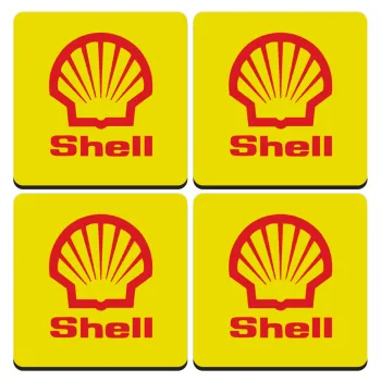 Πρατήριο καυσίμων SHELL, ΣΕΤ 4 Σουβέρ ξύλινα τετράγωνα (9cm)