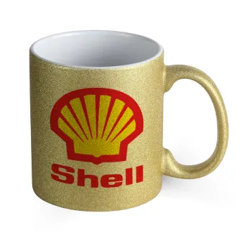 Πρατήριο καυσίμων SHELL, Κούπα Χρυσή Glitter που γυαλίζει, κεραμική, 330ml