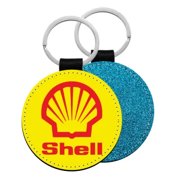 Πρατήριο καυσίμων SHELL, Μπρελόκ Δερματίνη, στρογγυλό ΜΠΛΕ (5cm)