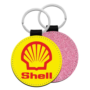 Πρατήριο καυσίμων SHELL, Μπρελόκ Δερματίνη, στρογγυλό ΡΟΖ (5cm)