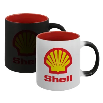 Πρατήριο καυσίμων SHELL, Κούπα Μαγική εσωτερικό κόκκινο, κεραμική, 330ml που αλλάζει χρώμα με το ζεστό ρόφημα