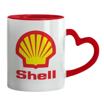 Πρατήριο καυσίμων SHELL, Mug heart red handle, ceramic, 330ml