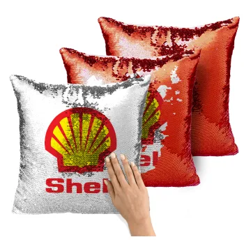 Πρατήριο καυσίμων SHELL, Μαξιλάρι καναπέ Μαγικό Κόκκινο με πούλιες 40x40cm περιέχεται το γέμισμα